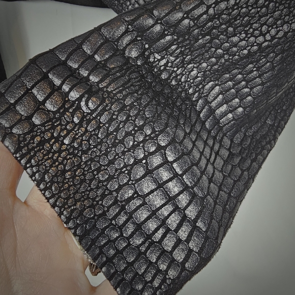 Blank NYC Black Crocodile Faux Leather Suede Drape Front Jacket - Picture 5 of 9